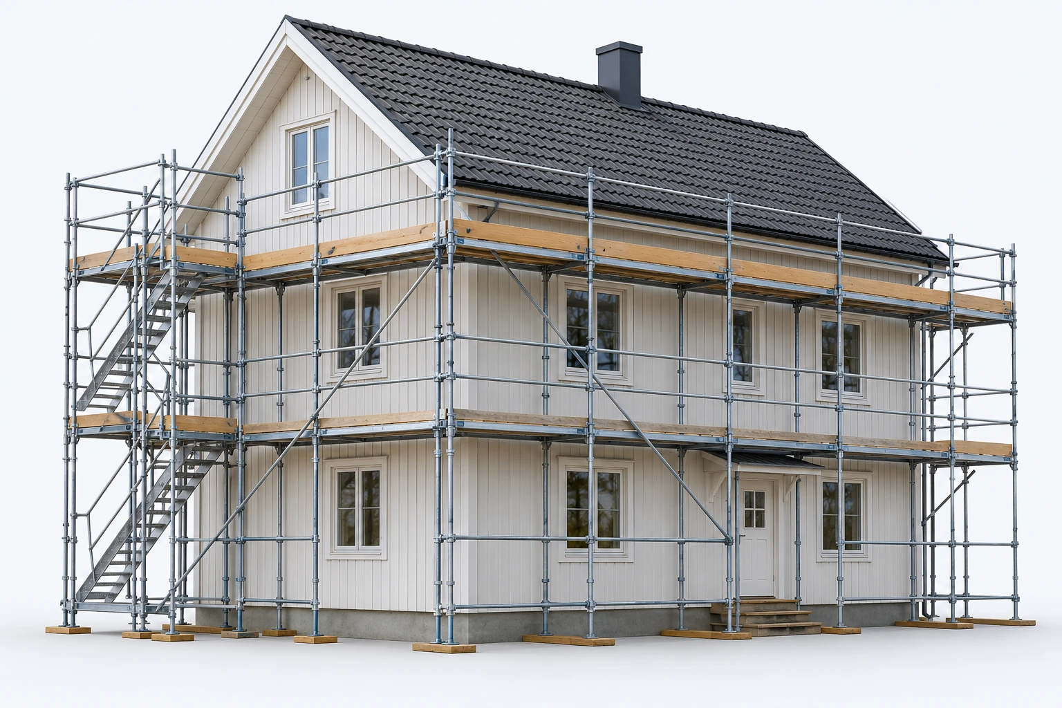 Arbeidsplattform, Fundamentering, Tilkomst vist i en modell av pris på stillas til takarbeid.