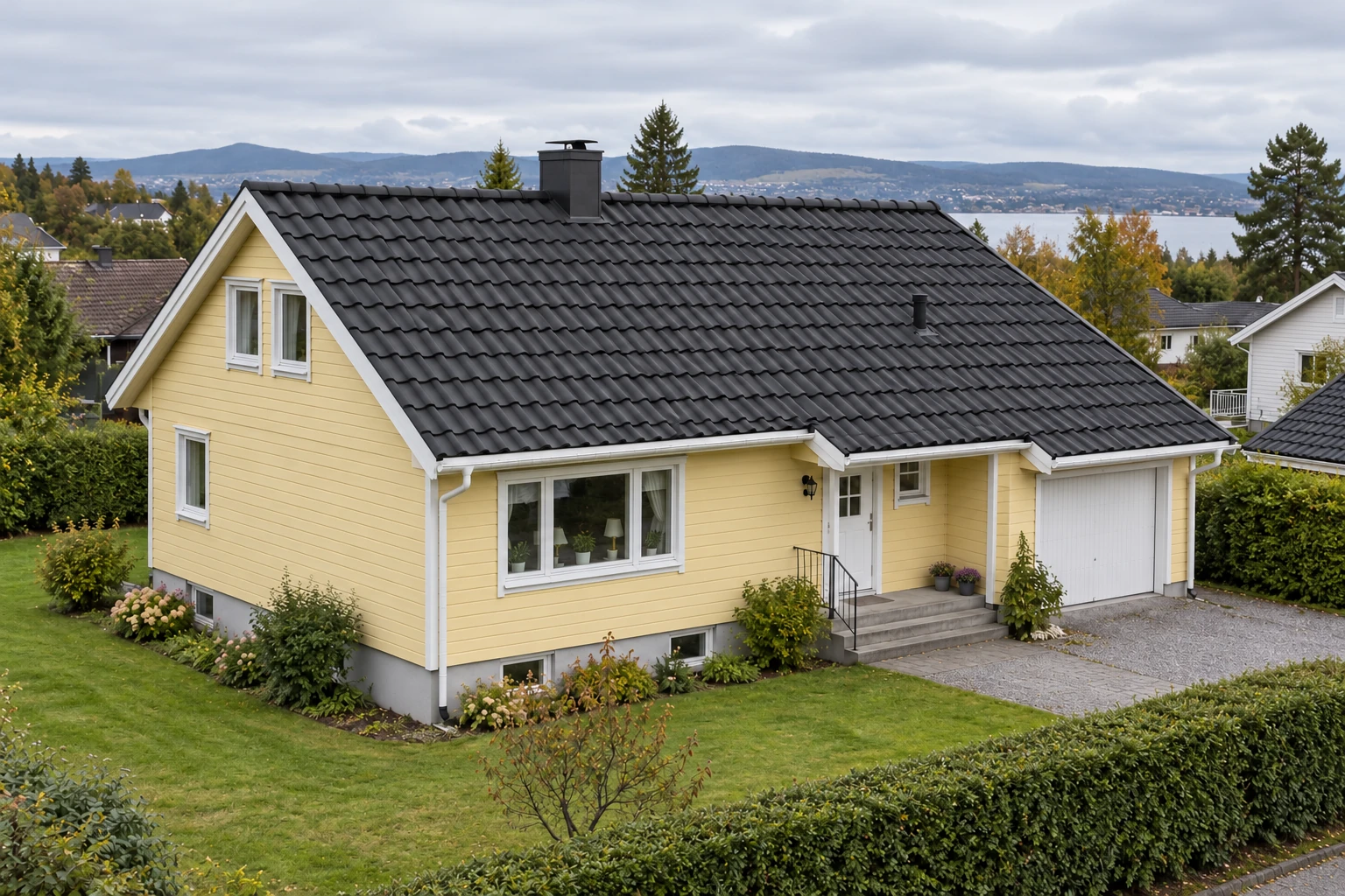 Hus med betongtakstein